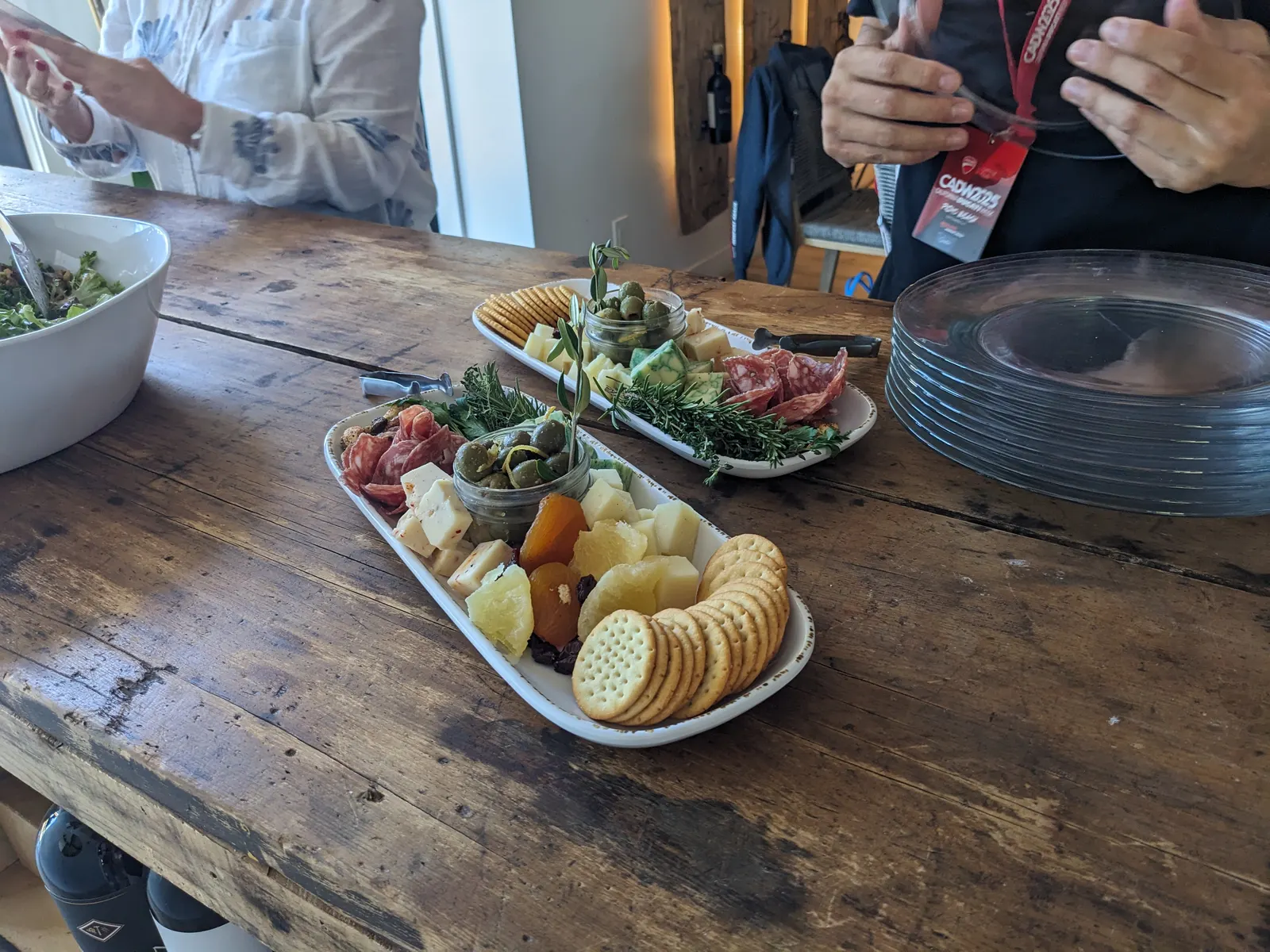 A close view of salami and fresh herbs served during the tasting