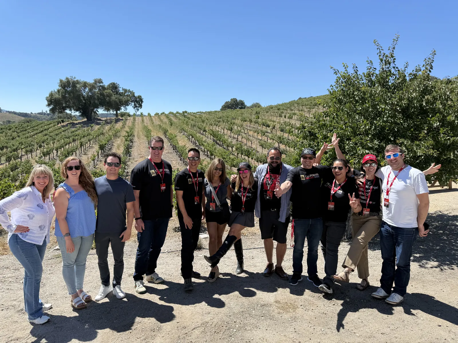 The full CADW 2025 wine tour group together between vineyard rows