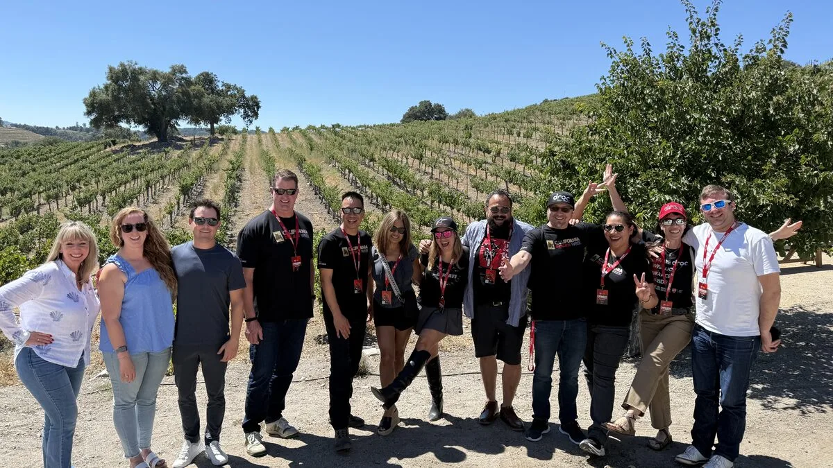 A group of riders among the vines at a Paso Robles winery
